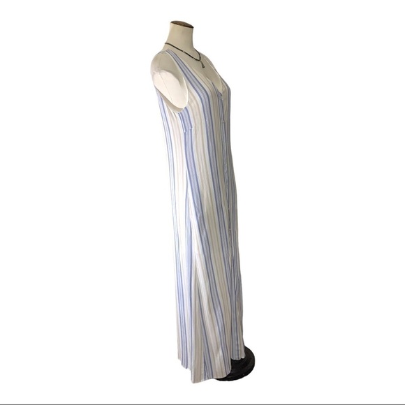 Sadie & Sage High Tide Costal Button Down Maxi Dress White Blue Tan Stripes Sz S - Picture 3 of 13